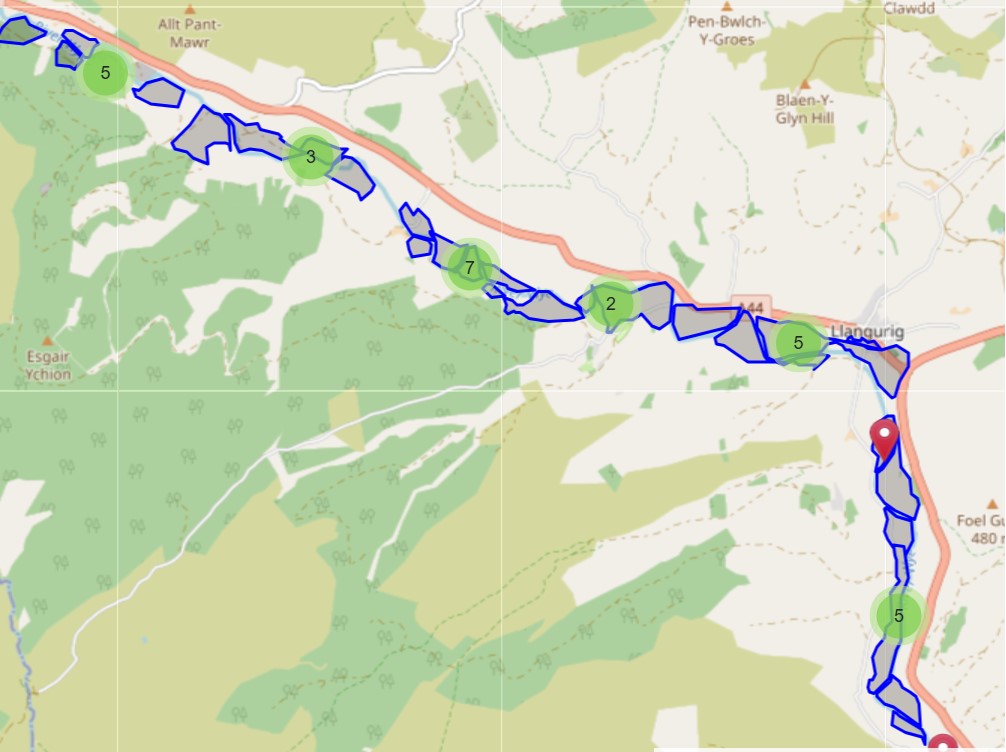 Map showing areas in the Wye catchment and south east Wales