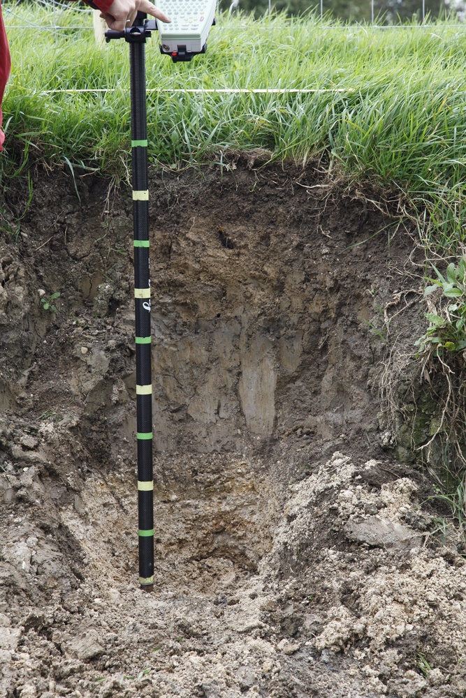 Measuring soil depth in a field with a measuring tool