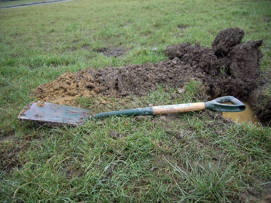 Photo of a spade in a field